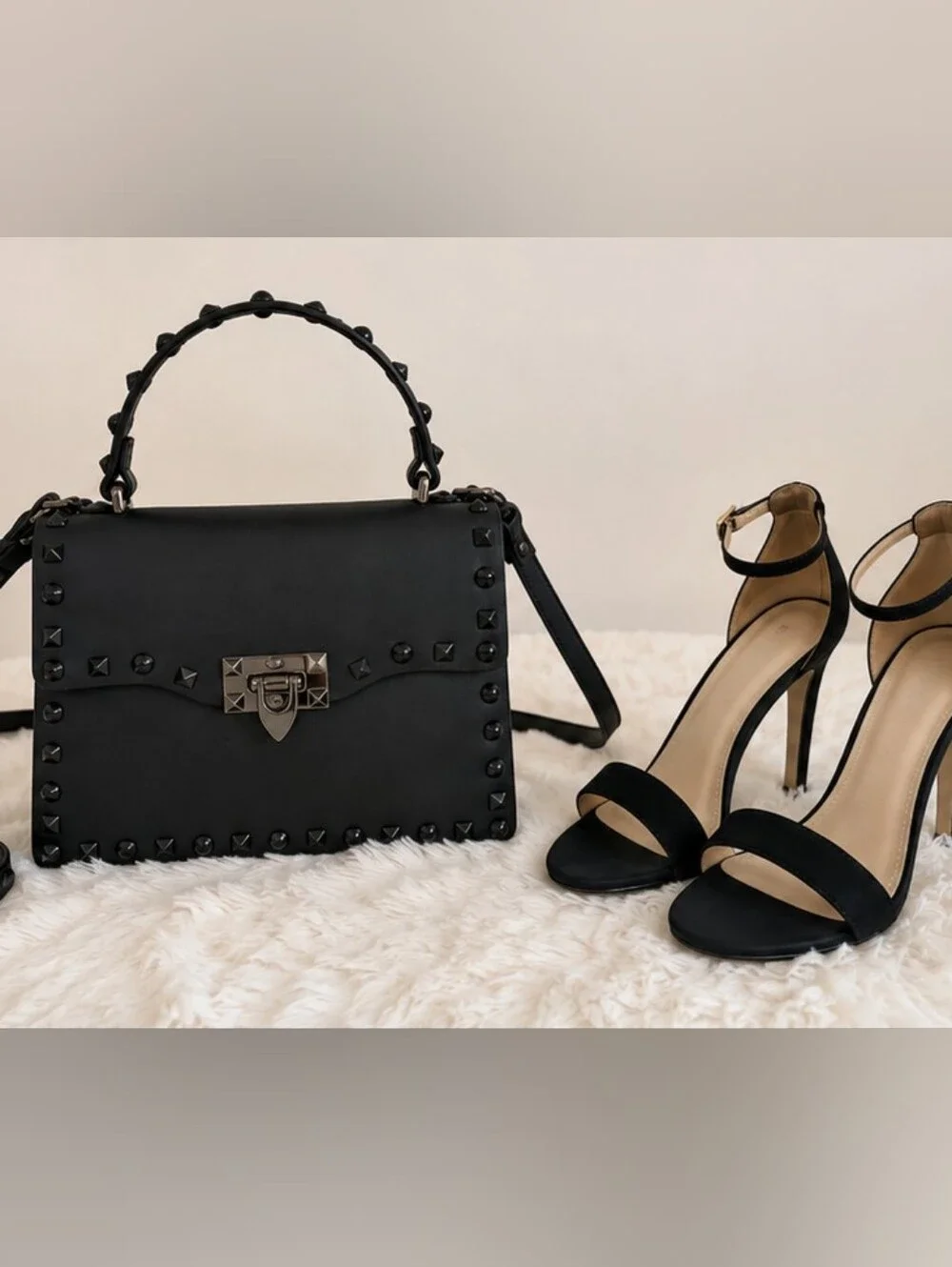 Black Studded Top-Handle Women’s Bag